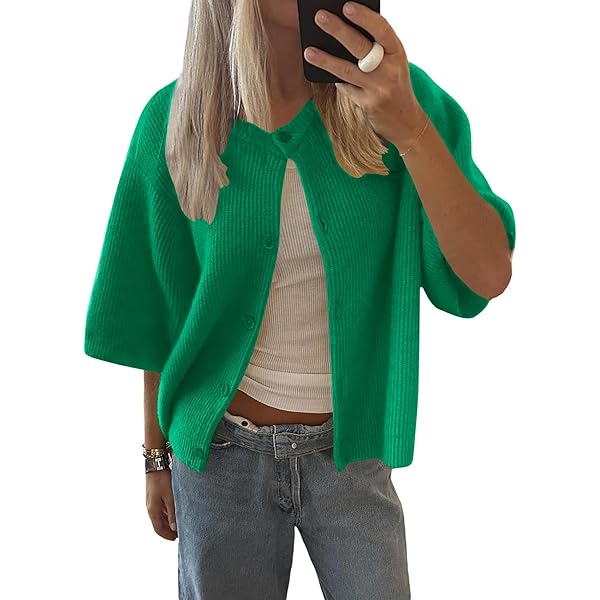 Women's Cardigans Short Sleeve Button Down Cardigan Sweater Y2k